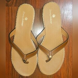 Tommy Bahama Womens Brow Leather Raffia Thomas Trip Flip Flop Size 10M